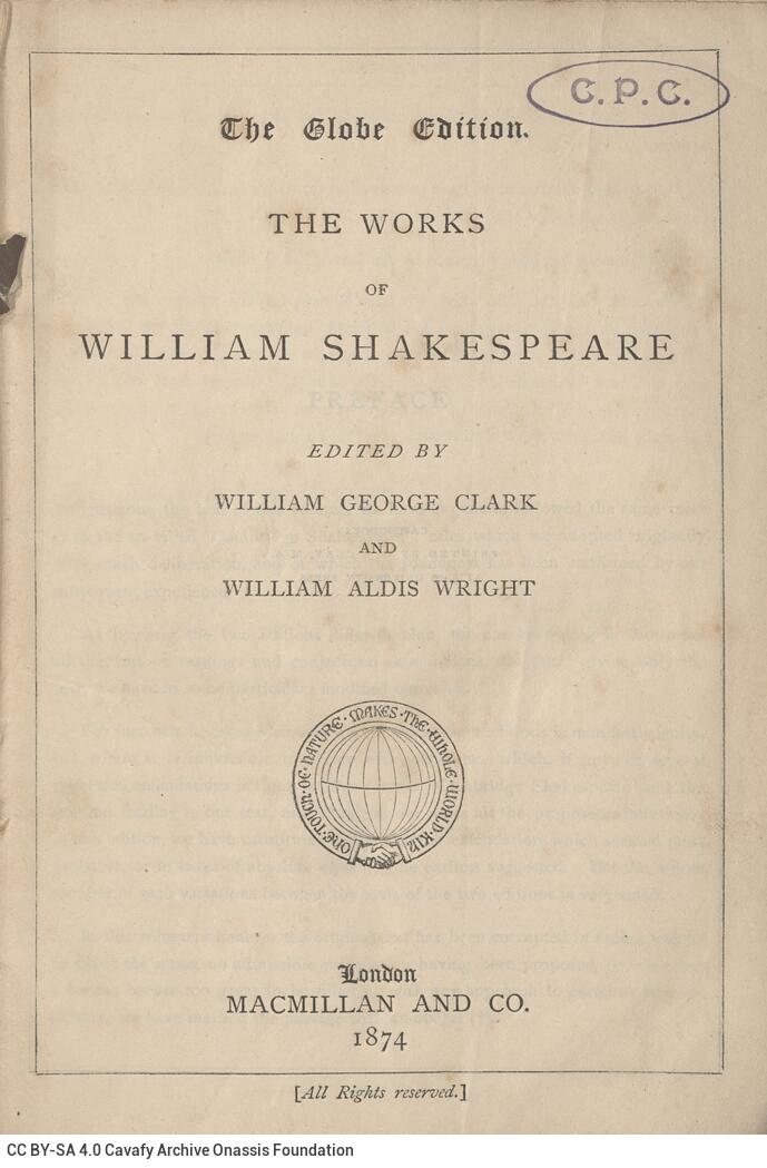 18 x 12 cm; 2 s.p. + VIII p. + 1075 p. + 7 s.p., l. 1 handwritten note in Gothic writing in black ink on verso, p. [I] half-t